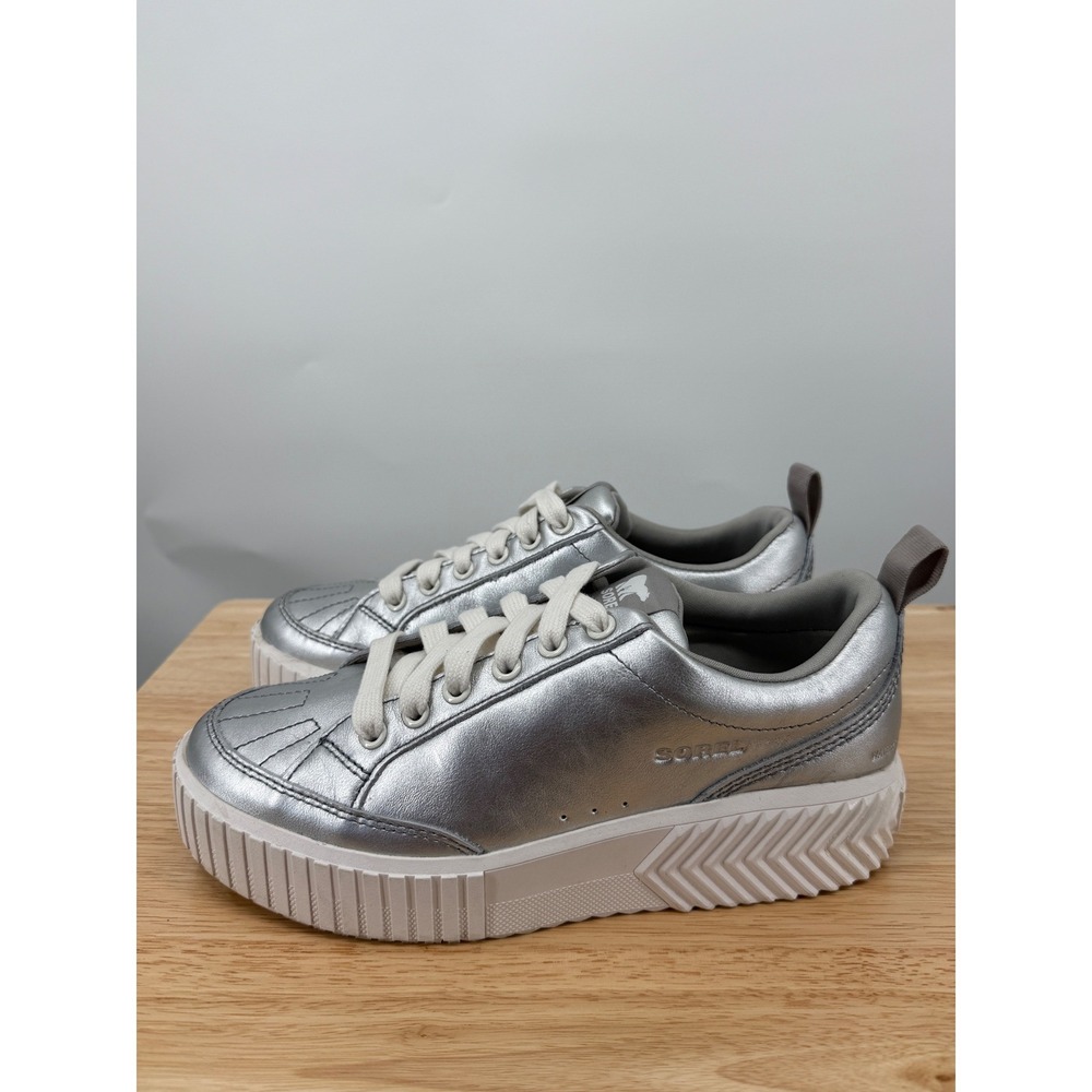 Sorel Womens ONA Ave Low Waterproof Leather Platform Sneaker Silver Sea Salt Sz8 - Picture 3 of 10